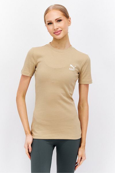 Puma Women Sportswear Fit Ribbed Short Sleeve Outdoor T-shirts, Sand Dune