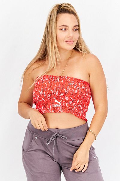 Puma Women Sportswear Fit Paisley Textured Crop Top, Poppy Red