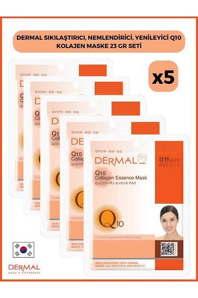 Dermal Q10 Model Collagen Mask - 23 Gr 5 Pieces, Firming, Moisturizing and Renewing