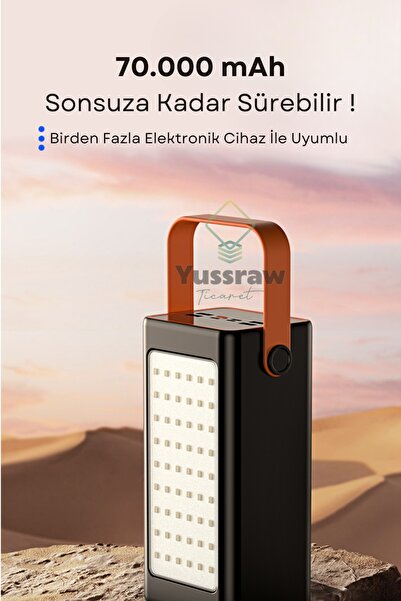 Yussraw 70.000 Mah Dijital Göstergeli Gerçek 70.000 Mah 22.5w Pd Hızlı Şarj I...