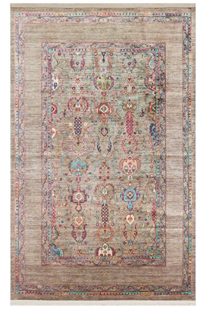 Eko Halı Antique Atk 07 Olive Yıkanabilir Modern Ve Etnik Desenli Kaymaz Taba...