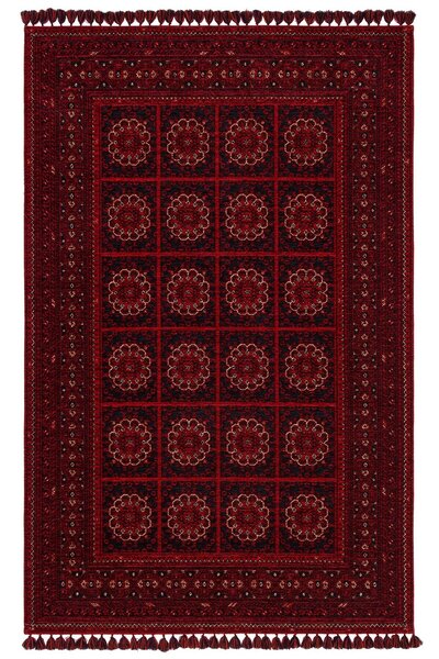 Eko Halı BUHARI BHR 03 RED Afgan / Yağcıbedir Desenli Hav Toz Vermez Yıkanabilir Kaymaz İnce Dokuma Halı