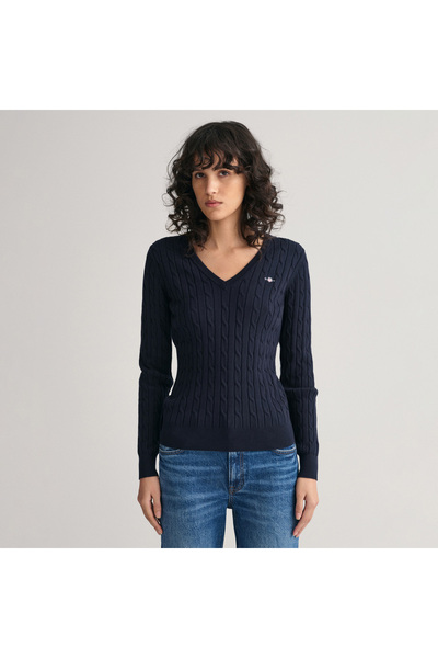 Gant Kadın Lacivert V Yaka Örgü Kazak