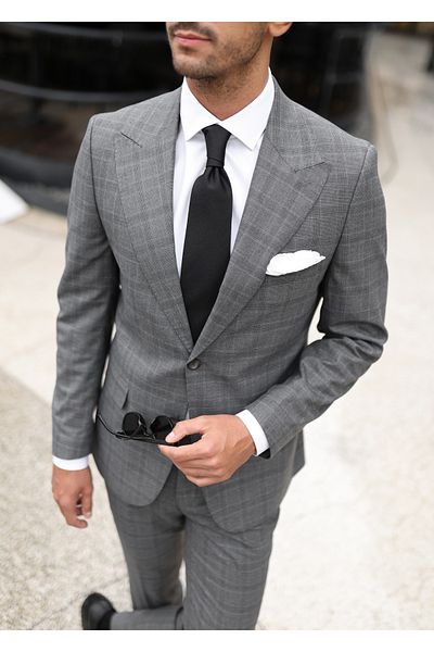 AEK FIORE Men's Gray Plaid Suit