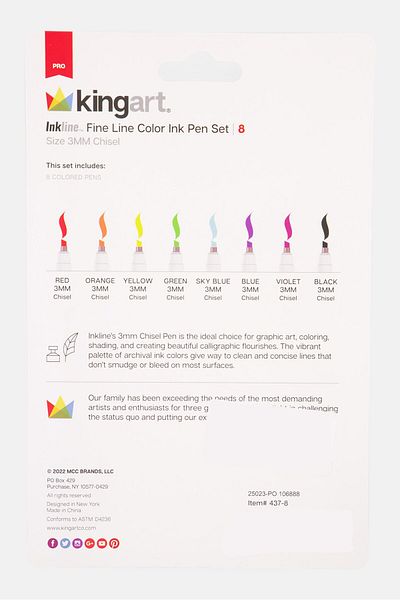 Kingart 8 Piece Fine Line Color Ink Pen Set, White