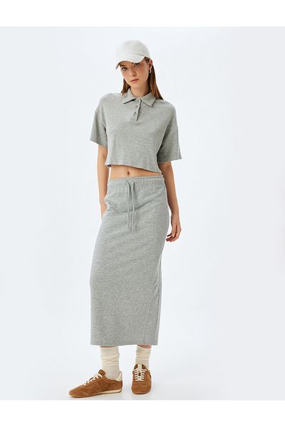 Koton Long Pencil Skirt Three Thread Tie Waist Elasticated