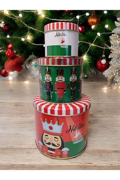 Maflen Christmas Lead Soldier Nutcracker Printed Metal Storage Box Gift Cookie Box Set of 3