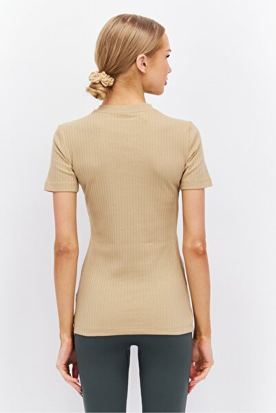 Puma Women Sportswear Fit Ribbed Short Sleeve Outdoor T-Shirts, Sand Dune