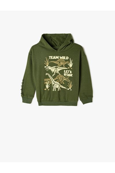 Koton Dinosaurier-bedrucktes Kapuzen-Langarm-Sweatshirt