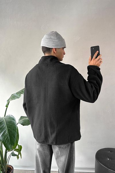 Flaw Wear Black Fleece Jacket with Front Pocket Detail