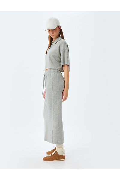 Koton Long Pencil Skirt Three Thread Tie Waist Elasticated