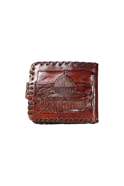 Zaytoon Мъжки портфейл - Кафява естествена кожа, Бродиран Купол на скалата, 11*10 см A200001
