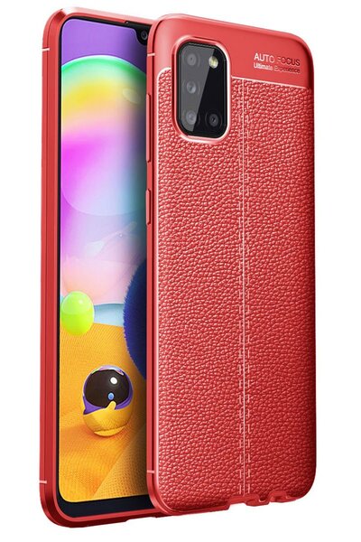 NewFace حافظة سامسونج جالاكسي A31 من السيليكون الجلدي - أحمر SPTGL