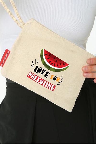Zaytoon "LOVE FOR PALESTINE" Digital Printed - Half Watermelon Canvas Clutch Strap Zipper