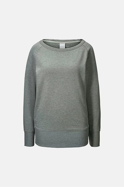 Tchibo Women Regular Fit Round Neck Plain Yoga Sweatshirt, Grey
