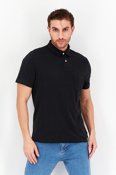 Vince Camuto Men Regular Fit Plain Short Sleeves Polo Shirt, Black