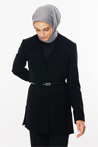 Mooncorn Μεταξένιο ζακάρ κασκόλ με γκρι μοτίβο Viora