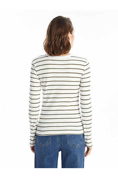 LC Waikiki Green Crew Neck Striped Women's Bodysuit