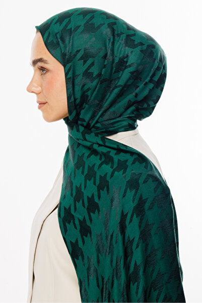 Mooncorn Emerald Houndstooth Pattern Shiny Jacquard Shawl