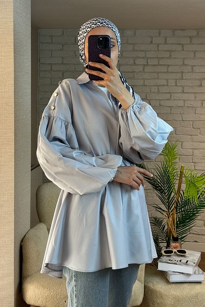 Salih Çelebi 2135 Tunic with Button Detail on Shoulders - Gray?