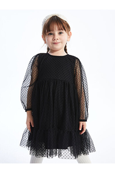 LC Waikiki Black Crew Neck Long Sleeve Baby Girl Dress