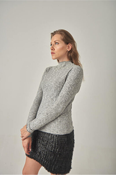 Blue Petrol Women's Ribbed Look Body Hugging Turtleneck Blouse-Sweater