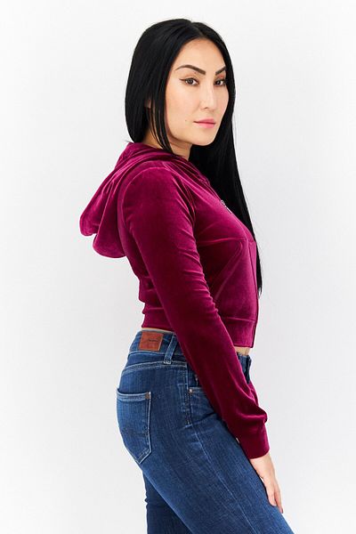 Juicy Couture Women Hooded Long Sleeve Cropped Fleece Sweatshirt, Magenta