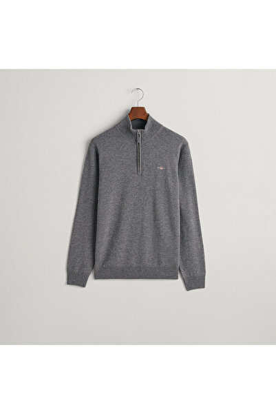 Gant Erkek Gri Regular Fit Yarım Fermuarlı Yün Kazak