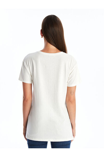 LC Waikiki Lcwaikiki Ecru Crew Neck Women's T-shirt - Printed Basic Model