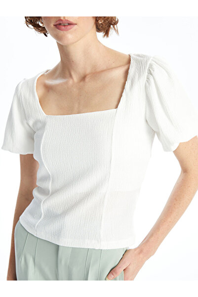 LC Waikiki Ozmak Brand New Season Square Neck Plain Short Sleeve Crop Women's Blouse