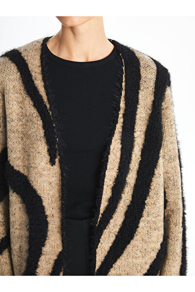 LC Waikiki Dámský plyšový kardigan se vzorovaným šálovým límcem s dlouhým rukávem