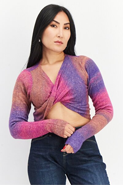 Don't Call Me Jennyfer Women Crisscross Neck Long Sleeve Tie-Dye Crop Top, Fu...