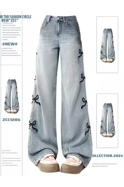 DEEFWEAR Y2k Trend Φιόγκος Κέντημα Jean Παντελόνι