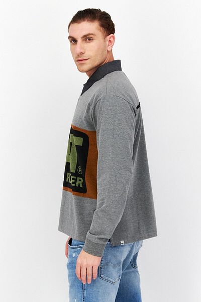 Caterpillar Men Regular Fit Brand Logo Logo Sleeves Polo Shirt, Dark Grey Heather
