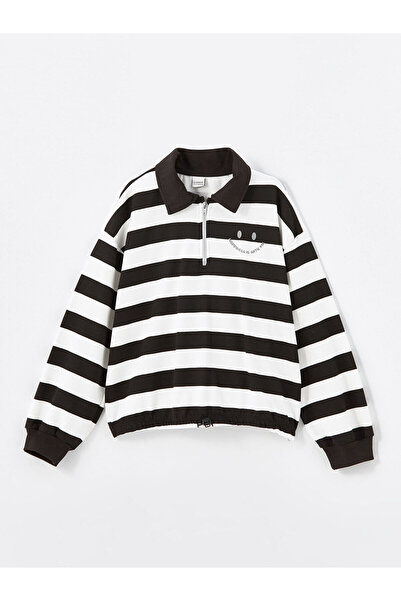 LC Waikiki Φούτερ Lcw Polo γιακά με ριγέ μακρυμάνικο για κορίτσια