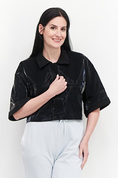 Adidas Originals Women Sportswear Fit Short Sleeve Training Shine Crop Polo Shirt, Black