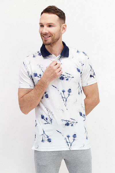 Puma Men Sportswear Fit Floral Pattern Training Polo Shirts, White