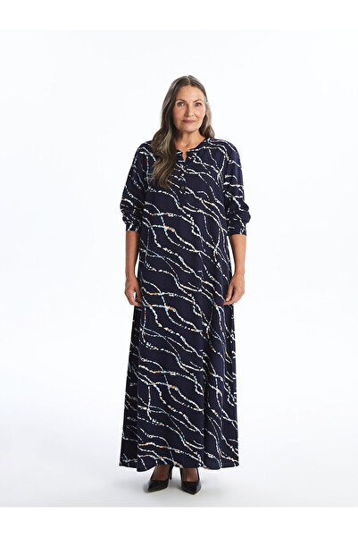 LC Waikiki Navy Blue Collar Patterned Dress