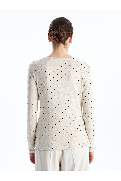 LC Waikiki Beige Crew Neck Polka Dot Women's T-Shirt