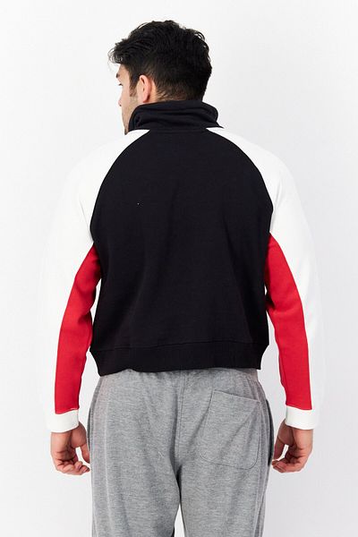 French Connection Men Hooded Colorblock Full Zip Sweatshirt, Black
