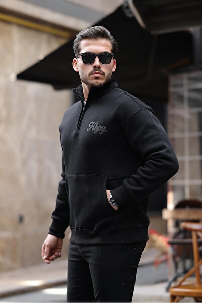 Valiberta Φούτερ με μισό φερμουάρ Cozy Kangaroo επένδυση fleece - Μαύρο