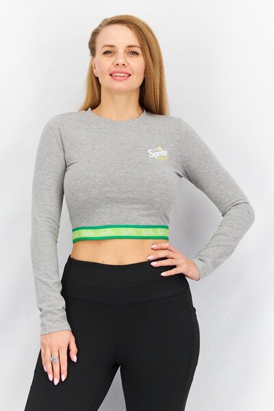 Don't Call Me Jennyfer Women Crew Neck Long Sleeve Sprite Top, Grey