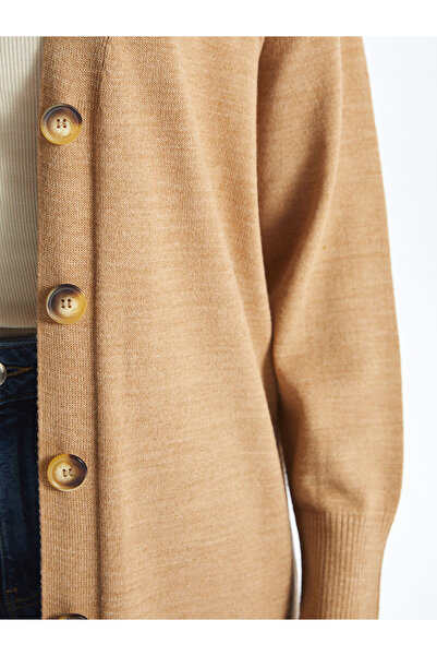 LC Waikiki Brown V-Neck Women's Knitwear Cardigan