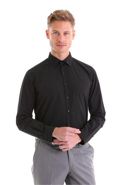 DORMEN Мъжка риза Classics Easy Ironable Slim Fit Slim Cut с класическа яка и без джобове
