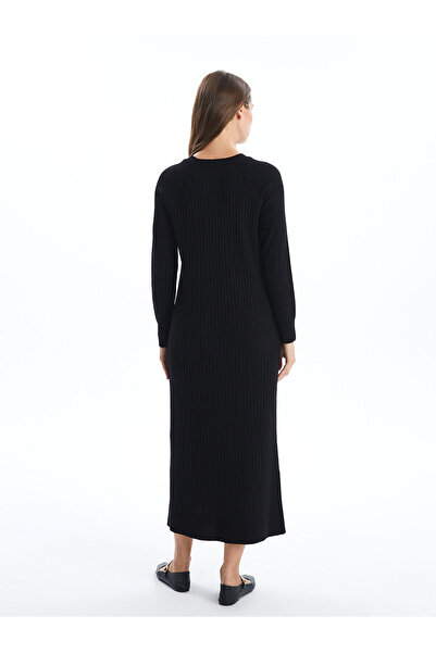 LC Waikiki Dámské úpletové šaty – výstřih, pevný dlouhý rukáv