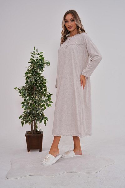Mecit Pijama Women's Long Sleeve Mother Nightgown 80% Cotton 20% Viscose