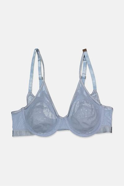 ELLE Women Non Padded Underwired Lace Bra, Light Blue