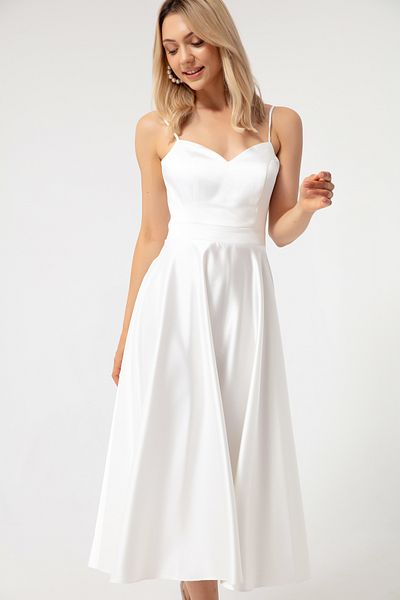 Lafaba Weißes Midi-Abendkleid aus Satin mit dünnen Trägern für Damen
