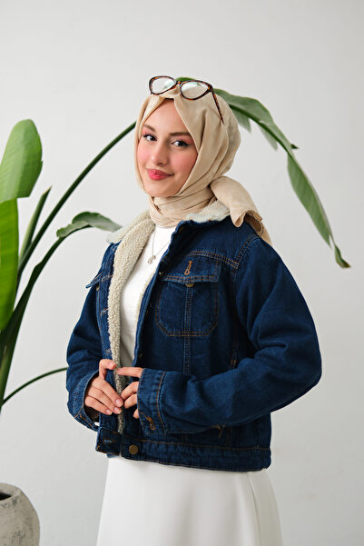 lurex moda İçi Kürklü Kısa Kot Ceket