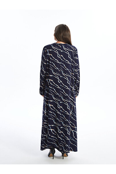 LC Waikiki Navy Blue Collar Patterned Dress